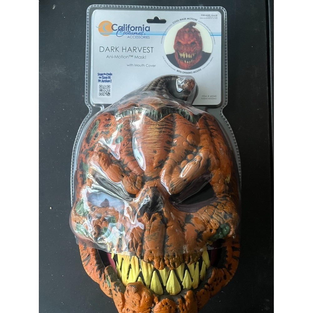 Scary Pumpkin Costume Face Mask Dark Harvest Ani- Motion Adult OS Monster